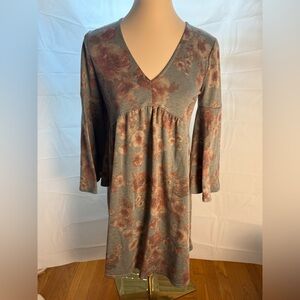 Uncle Frank Pink and Blue A-Line Midi Dress with Bell Sleeves